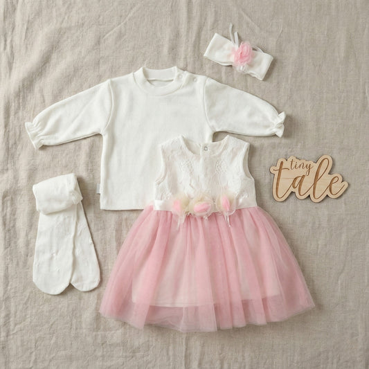 Baby Girls’ Newborn Reception Dress Set – Sterilized with Cotton Blouse Tinytale