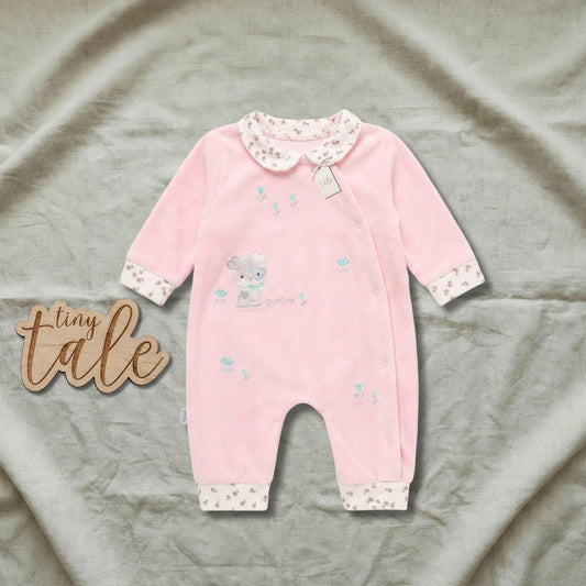 بدلة نوم مخملية للبنات الصغيرات من تيني تيل - رومبير شتوي بياقة زهرية