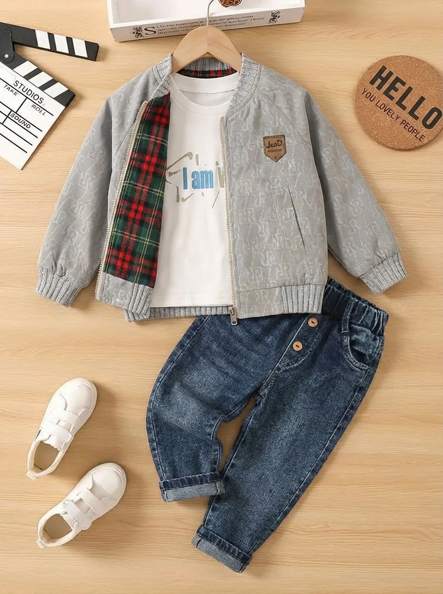 3‑Piece Boys’ Outfit – Jacket, T‑Shirt & Jeans – High Quality Tinytale