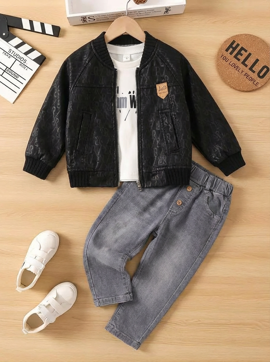 3‑Piece Boys’ Outfit – Jacket, T‑Shirt & Jeans – High Quality Tinytale