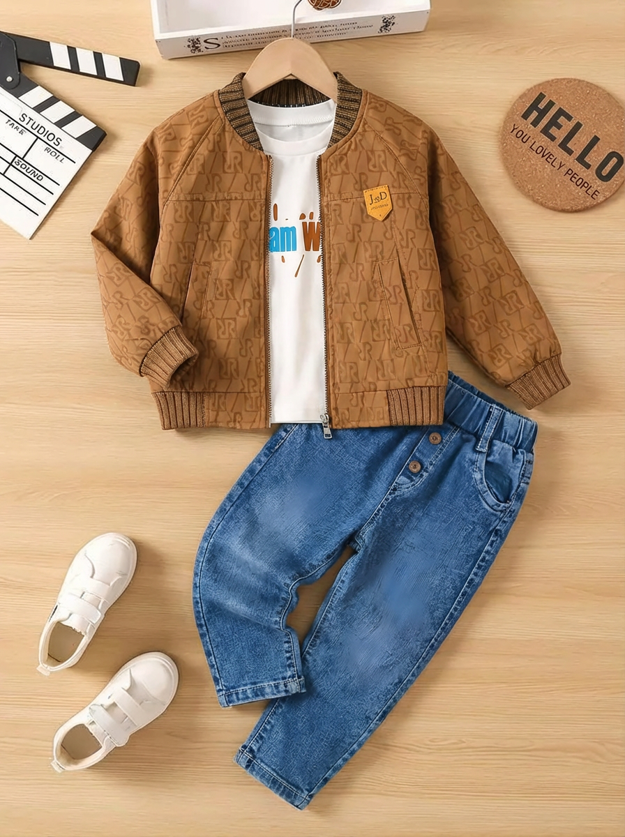 3‑Piece Boys’ Outfit – Jacket, T‑Shirt & Jeans – High Quality Tinytale