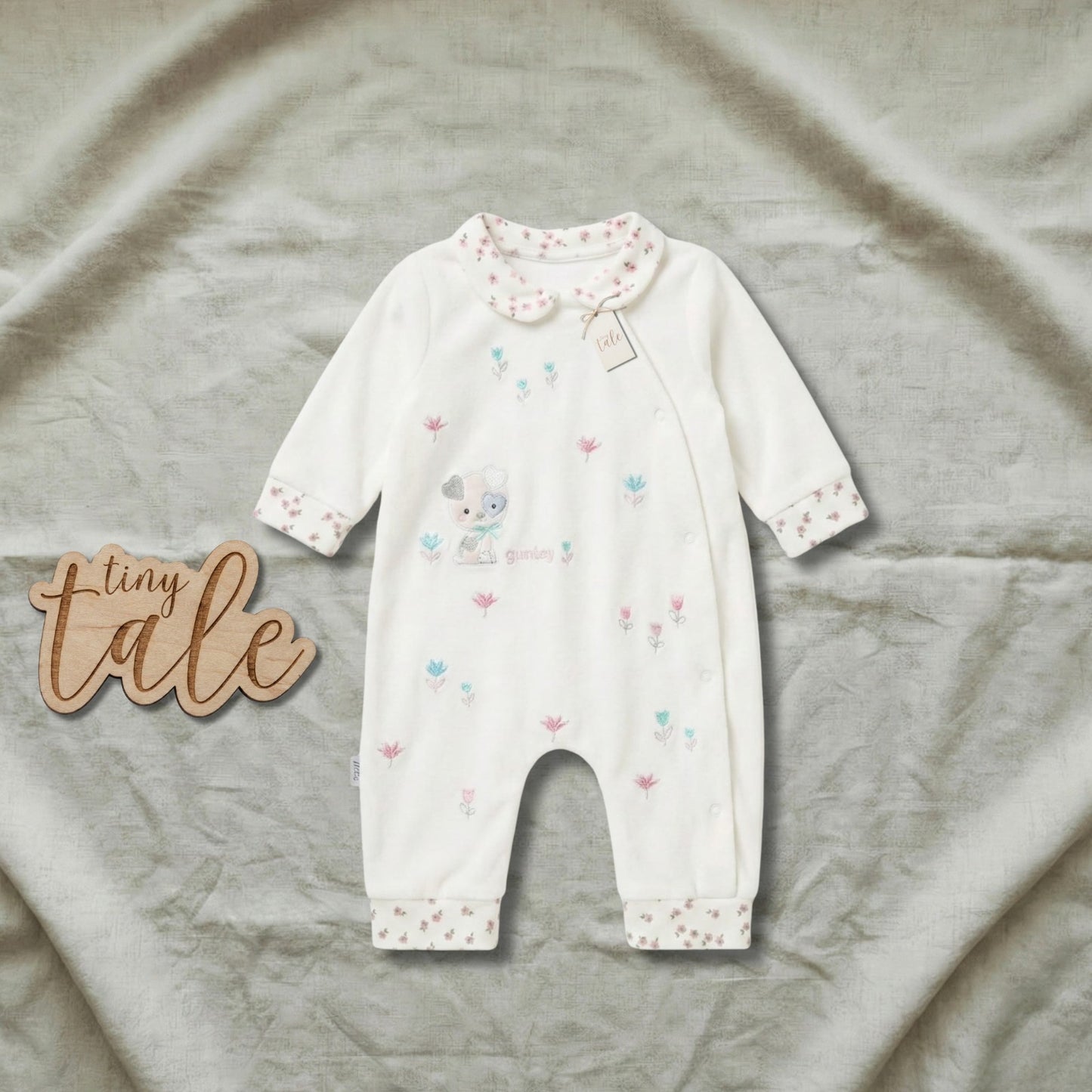 بدلة نوم مخملية للبنات الصغيرات من تيني تيل - رومبير شتوي بياقة زهرية