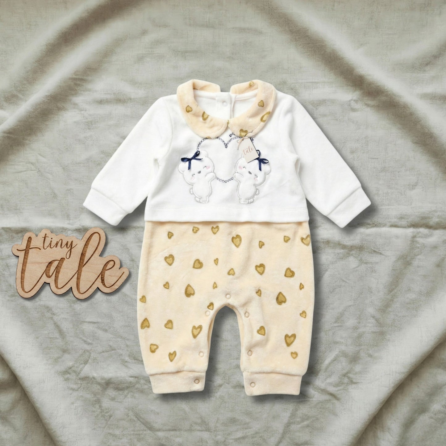 رومبير مخملي للأطفال حديثي الولادة مزين بقلوب - ألوان باستيل متعددة، من 3 إلى 9 أشهر 